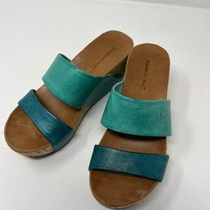 Chocolat Blue Martin 2-Tone Blue leather Wedges